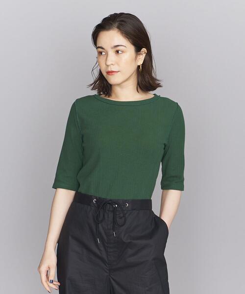 BEAUTY&YOUTH UNITED ARROWS（ビューティーアンドユースユナイテッドアローズ）の「コットンテレコ バックホール ショートスリーブカットソー（Tシャツ/カットソー・レディース・ブラック/オフホワイト/ダークグリーン・FREE）」の7枚目の写真