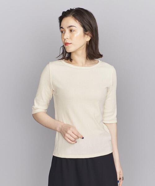 BEAUTY&YOUTH UNITED ARROWS（ビューティーアンドユースユナイテッドアローズ）の「コットンテレコ バックホール ショートスリーブカットソー（Tシャツ/カットソー・レディース・ブラック/オフホワイト/ダークグリーン・FREE）」の10枚目の写真