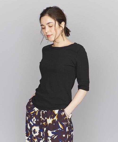 BEAUTY&YOUTH UNITED ARROWS（ビューティーアンドユースユナイテッドアローズ）の「コットンテレコ バックホール ショートスリーブカットソー（Tシャツ/カットソー・レディース・ブラック/オフホワイト/ダークグリーン・FREE）」の22枚目の写真