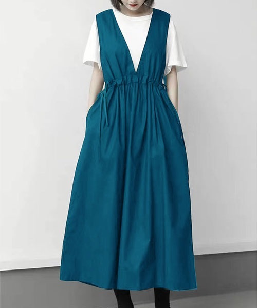 gossip！ロサンゼルス（ゴシップロサンゼルス）の「コットン カシュクールワンピース（ジャンパースカート・レディース・ブラウン/ブラック/ブルー・FREE）」の3枚目の写真