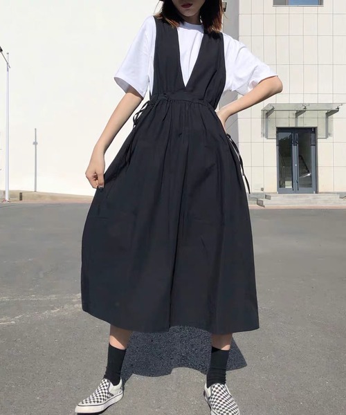 gossip！ロサンゼルス（ゴシップロサンゼルス）の「コットン カシュクールワンピース（ジャンパースカート・レディース・ブラウン/ブラック/ブルー・FREE）」の4枚目の写真
