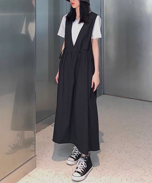 gossip！ロサンゼルス（ゴシップロサンゼルス）の「コットン カシュクールワンピース（ジャンパースカート・レディース・ブラウン/ブラック/ブルー・FREE）」の6枚目の写真