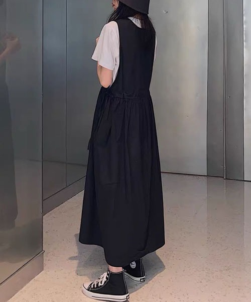 gossip！ロサンゼルス（ゴシップロサンゼルス）の「コットン カシュクールワンピース（ジャンパースカート・レディース・ブラウン/ブラック/ブルー・FREE）」の7枚目の写真