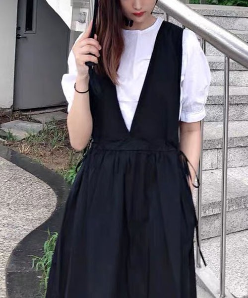 gossip！ロサンゼルス（ゴシップロサンゼルス）の「コットン カシュクールワンピース（ジャンパースカート・レディース・ブラウン/ブラック/ブルー・FREE）」の9枚目の写真