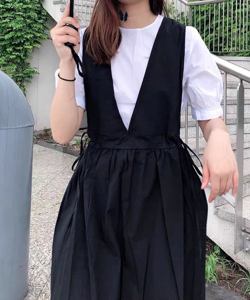 gossip！ロサンゼルス（ゴシップロサンゼルス）の「コットン カシュクールワンピース（ジャンパースカート・レディース・ブラウン/ブラック/ブルー・FREE）」の10枚目の写真