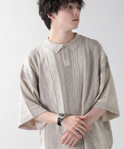 RAGEBLUE(レイジブルー)の「レトロジャガードビッグポロシャツ(ポロシャツ・メンズ・オフホワイト/ブラック/ネイビー/イエロー・MEDIUM/LARGE)」の2枚目の写真