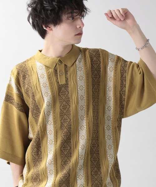 RAGEBLUE(レイジブルー)の「レトロジャガードビッグポロシャツ(ポロシャツ・メンズ・オフホワイト/ブラック/ネイビー/イエロー・MEDIUM/LARGE)」の10枚目の写真