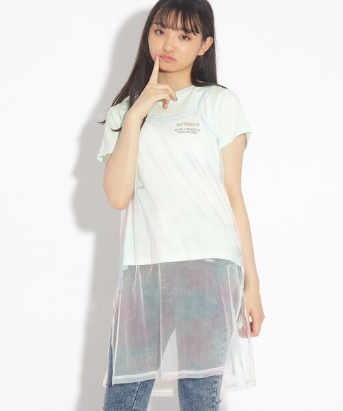 PINK-latte（ピンクラテ）の「◆【セットアイテム】シアータイダイキャミワンピース+Tシャツ（ワンピース・キッズ・オフホワイト/レモンイエロー/サックスブルー・15 /16/14）」の3枚目の写真