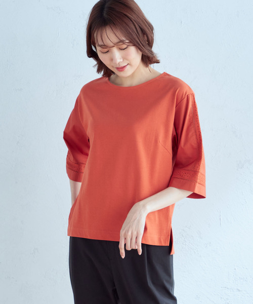 Petit Honfleur(プチオンフルール)の「レース切り替えプルオーバー(Tシャツ/カットソー・レディース・オレンジ/ホワイト/ブラック・L/M)」の5枚目の写真