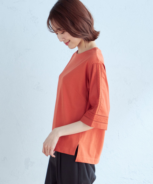 Petit Honfleur(プチオンフルール)の「レース切り替えプルオーバー(Tシャツ/カットソー・レディース・オレンジ/ホワイト/ブラック・L/M)」の6枚目の写真