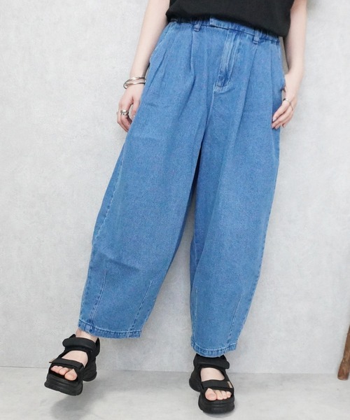 SELECT LEVERY(セレクトリベリー)の「デニムサーカスパンツ 股下58cm(デニムパンツ・レディース・ブルー/ネイビー/ライトブルー/ワンウォッシュ/ストライプ/ブルー系その他・LARGE/MEDIUM/SMALL/X-LARGE)」の1枚目の写真