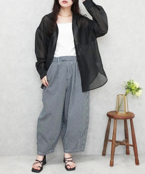 SELECT LEVERY(セレクトリベリー)の「デニムサーカスパンツ 股下58cm(デニムパンツ・レディース・ブルー/ネイビー/ライトブルー/ワンウォッシュ/ストライプ/ブルー系その他・LARGE/MEDIUM/SMALL/X-LARGE)」の16枚目の写真