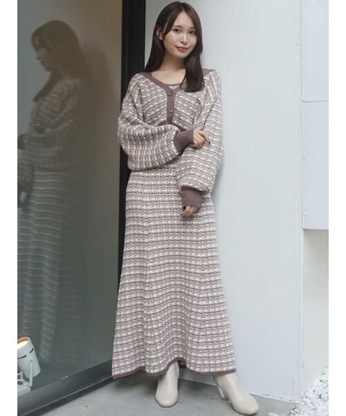 MERCURYDUO（マーキュリーデュオ）の「ニットツイードカーディガン（カーディガン/ボレロ・レディース・ベージュ/ブラック・FREE）」の3枚目の写真