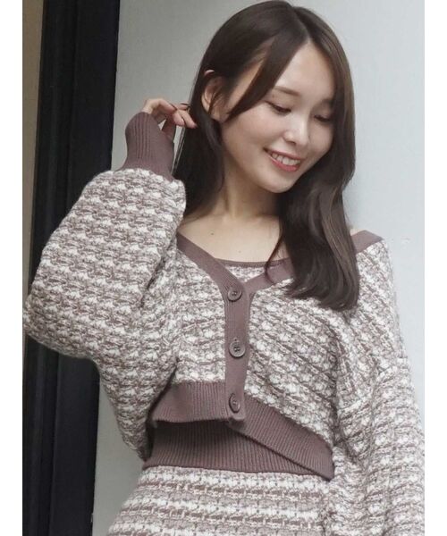 MERCURYDUO（マーキュリーデュオ）の「ニットツイードカーディガン（カーディガン/ボレロ・レディース・ベージュ/ブラック・FREE）」の4枚目の写真