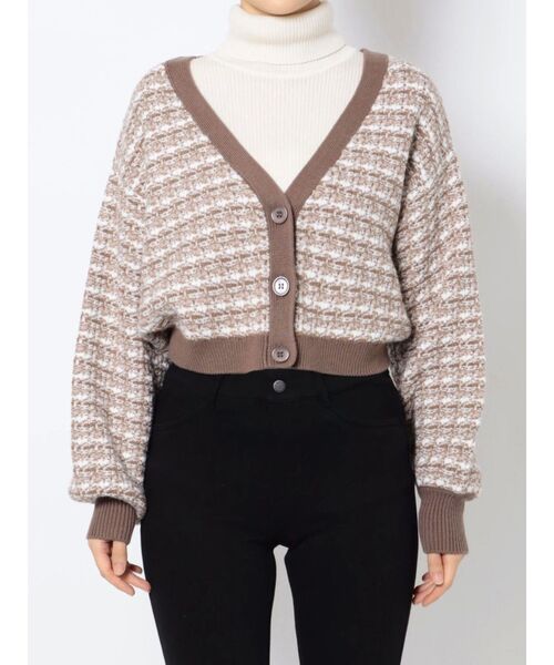 MERCURYDUO（マーキュリーデュオ）の「ニットツイードカーディガン（カーディガン/ボレロ・レディース・ベージュ/ブラック・FREE）」の5枚目の写真