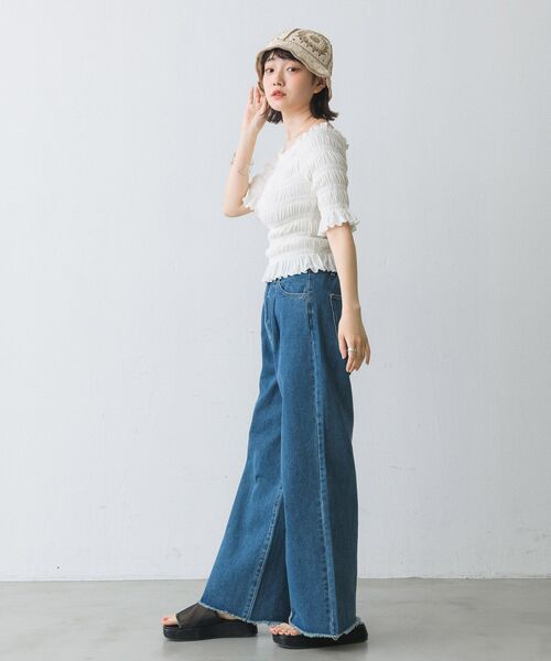 RETRO GIRL(レトロガール)の「シャーリングトップス(Tシャツ/カットソー・レディース・ブラック/パープル/オフホワイト/グリーン・FREE)」の6枚目の写真