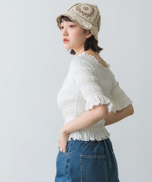RETRO GIRL(レトロガール)の「シャーリングトップス(Tシャツ/カットソー・レディース・ブラック/パープル/オフホワイト/グリーン・FREE)」の10枚目の写真