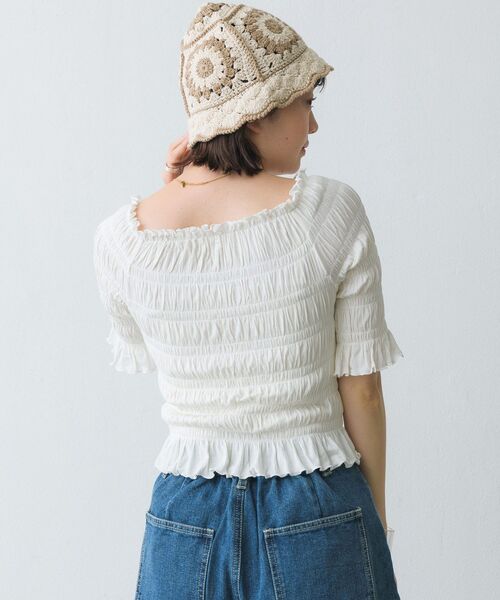 RETRO GIRL(レトロガール)の「シャーリングトップス(Tシャツ/カットソー・レディース・ブラック/パープル/オフホワイト/グリーン・FREE)」の11枚目の写真