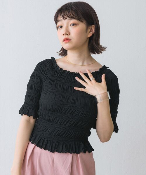 RETRO GIRL(レトロガール)の「シャーリングトップス(Tシャツ/カットソー・レディース・ブラック/パープル/オフホワイト/グリーン・FREE)」の16枚目の写真