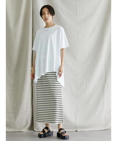 AMERICAN HOLIC（アメリカンホリック）の「イレヘムフレアライン半袖カットプルオーバー（Tシャツ/カットソー・レディース・オフホワイト/オレンジ/ブラック/ブルー・L/M）」の9枚目の写真