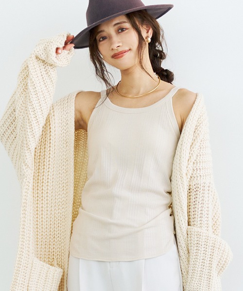 coca(coca)(コカ)の「OUT BRA カップ付きテレコタンク(タンクトップ・レディース・ブラック/ベージュ/アイボリー・S/L/M)」の2枚目の写真