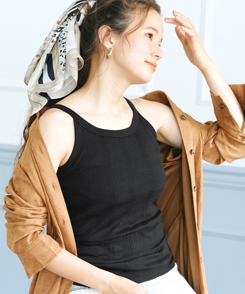 coca(coca)(コカ)の「OUT BRA カップ付きテレコタンク(タンクトップ・レディース・ブラック/ベージュ/アイボリー・S/L/M)」の3枚目の写真