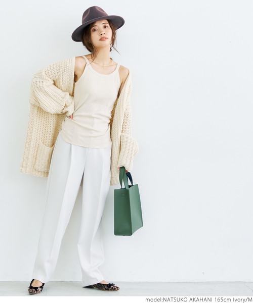 coca(coca)(コカ)の「OUT BRA カップ付きテレコタンク(タンクトップ・レディース・ブラック/ベージュ/アイボリー・S/L/M)」の5枚目の写真