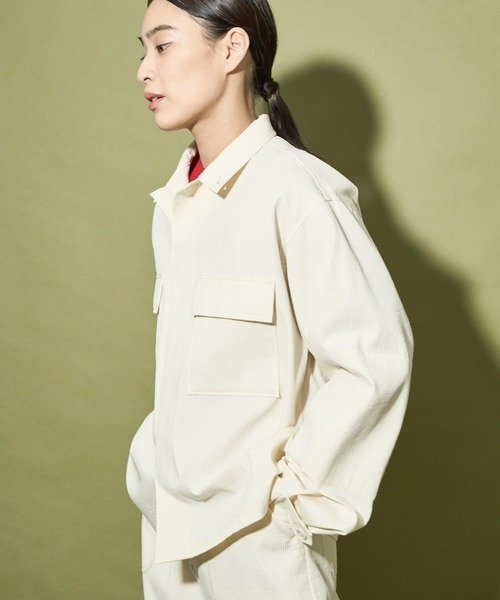 audrey and john wad（オードリーアンドジョンワッド）の「マイクロストライプジャガードシャツブルゾン -洗濯機洗い可-（ブルゾン・レディース・ブラック/ブラウン/オフホワイト・FREE）」の2枚目の写真