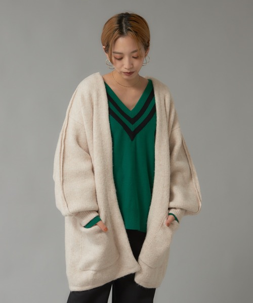 NOMINE（ノミネ）の「袖ボリュームニットコート（その他アウター・レディース・グリーン/アイボリー/マスタード/モカ・フリー）」の2枚目の写真