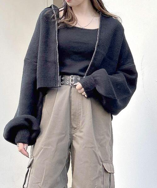 INGNI(イング)の「フロントZIP襟付ニットカーディガン(カーディガン/ボレロ・レディース・アイボリー/ブラック/グリーン/オレンジ・M)」の3枚目の写真