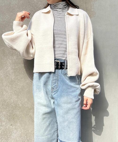 INGNI(イング)の「フロントZIP襟付ニットカーディガン(カーディガン/ボレロ・レディース・アイボリー/ブラック/グリーン/オレンジ・M)」の11枚目の写真