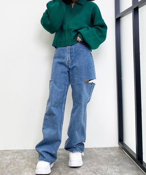 INGNI(イング)の「フロントZIP襟付ニットカーディガン(カーディガン/ボレロ・レディース・アイボリー/ブラック/グリーン/オレンジ・M)」の9枚目の写真