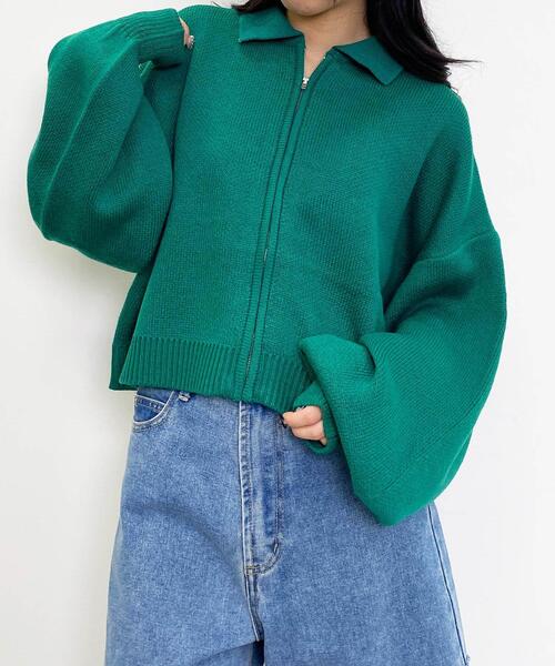 INGNI(イング)の「フロントZIP襟付ニットカーディガン(カーディガン/ボレロ・レディース・アイボリー/ブラック/グリーン/オレンジ・M)」の8枚目の写真