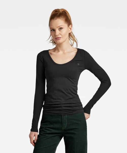 G-STAR(ジースター)の「BASE TOP/ロゴ/ロンT(Tシャツ/カットソー・レディース・ダークブラック・MEDIUM/X-SMALL/LARGE/SMALL)」の1枚目の写真