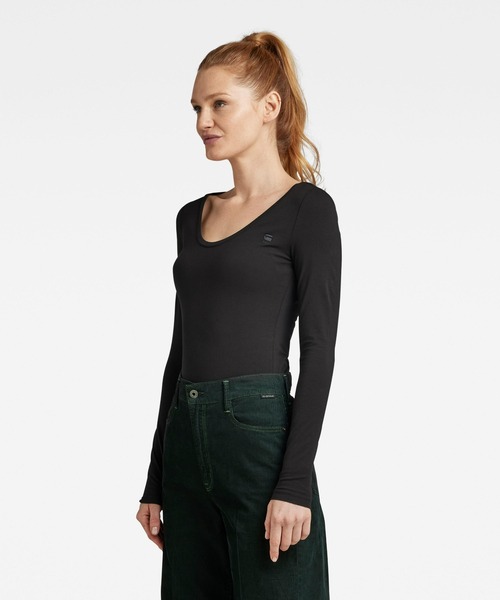 G-STAR(ジースター)の「BASE TOP/ロゴ/ロンT(Tシャツ/カットソー・レディース・ダークブラック・MEDIUM/X-SMALL/LARGE/SMALL)」の2枚目の写真