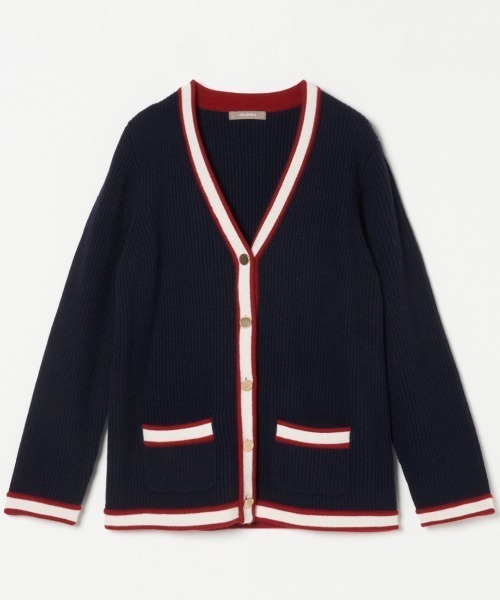 HELIOPOLE(エリオポール)の「WOOL NYLON LIB CARDIGAN(ニット/セーター・レディース・ネイビー/アイボリー・38)」の1枚目の写真