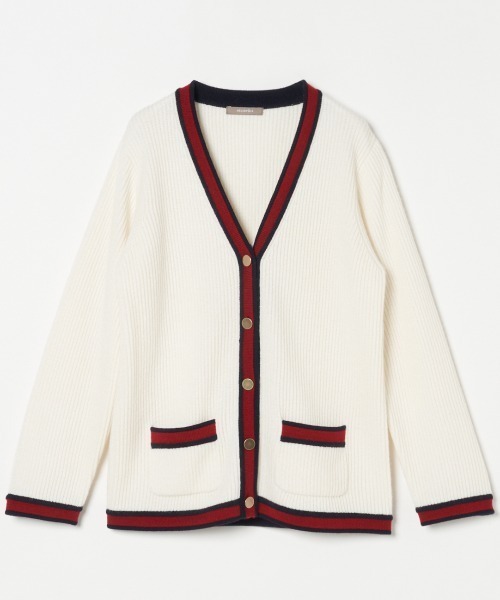 HELIOPOLE(エリオポール)の「WOOL NYLON LIB CARDIGAN(ニット/セーター・レディース・ネイビー/アイボリー・38)」の2枚目の写真