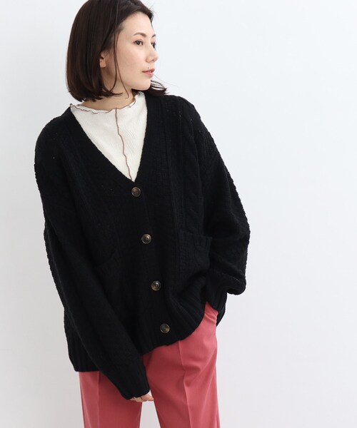 SHOO・LA・RUE（シューラルー）の「◆ゆるっと袖がこなれ見え！ざっくりケーブル柄カーディガン（カーディガン/ボレロ・レディース・ブラック/アイボリー/サンドベージュ/マスタード・00）」の3枚目の写真