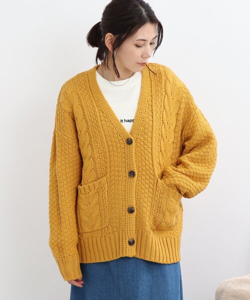 SHOO・LA・RUE（シューラルー）の「◆ゆるっと袖がこなれ見え！ざっくりケーブル柄カーディガン（カーディガン/ボレロ・レディース・ブラック/アイボリー/サンドベージュ/マスタード・00）」の9枚目の写真