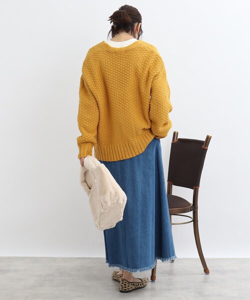 SHOO・LA・RUE（シューラルー）の「◆ゆるっと袖がこなれ見え！ざっくりケーブル柄カーディガン（カーディガン/ボレロ・レディース・ブラック/アイボリー/サンドベージュ/マスタード・00）」の13枚目の写真