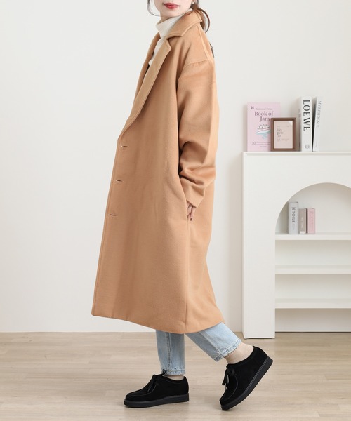 本日限定 iCB Melton メルトン チェスターコート ロング丈 キャメル Eco melton long chester coat / エコメルトンロングチェスターコート