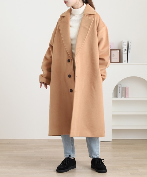 Questioning(クエスチョニング)の「Eco melton long chester coat / エコメルトンロングチェスターコート ビッグシルエット unisex(チェスターコート・メンズ・グレー/ブルー/ブラック/ベージュ/レッド・M/L/XL)」の21枚目の写真