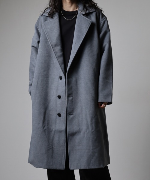 Questioning(クエスチョニング)の「Eco melton long chester coat / エコメルトンロングチェスターコート ビッグシルエット unisex(チェスターコート・メンズ・グレー/ブルー/ブラック/ベージュ/レッド・M/L/XL)」の18枚目の写真