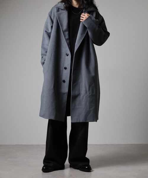 Questioning(クエスチョニング)の「Eco melton long chester coat / エコメルトンロングチェスターコート ビッグシルエット unisex(チェスターコート・メンズ・グレー/ブルー/ブラック/ベージュ/レッド・M/L/XL)」の14枚目の写真