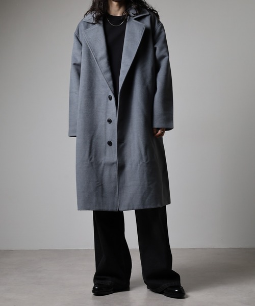 Questioning(クエスチョニング)の「Eco melton long chester coat / エコメルトンロングチェスターコート ビッグシルエット unisex(チェスターコート・メンズ・グレー/ブルー/ブラック/ベージュ/レッド・M/L/XL)」の20枚目の写真