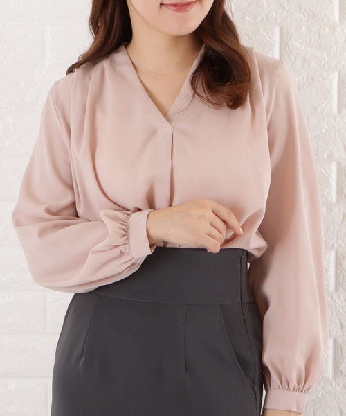 Lace Ladies(レースレディース)の「Vネック七分袖ジョーゼットブラウス(シャツ/ブラウス・レディース・ピンク/ネイビー/グレー/ホワイト/ブラック・L/S/M/XL)」の5枚目の写真