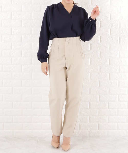 Lace Ladies(レースレディース)の「Vネック七分袖ジョーゼットブラウス(シャツ/ブラウス・レディース・ピンク/ネイビー/グレー/ホワイト/ブラック・L/S/M/XL)」の7枚目の写真