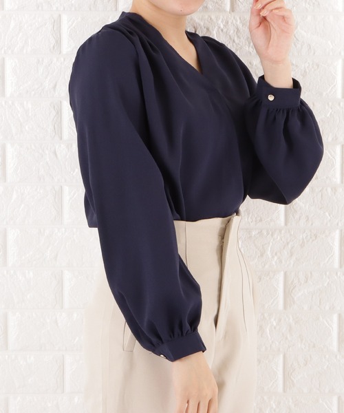 Lace Ladies(レースレディース)の「Vネック七分袖ジョーゼットブラウス(シャツ/ブラウス・レディース・ピンク/ネイビー/グレー/ホワイト/ブラック・L/S/M/XL)」の6枚目の写真