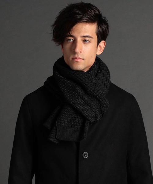 NICOLE CLUB FOR MEN（ニコルクラブフォーメン）の「総柄編地切替ｽﾄ-ﾙ（マフラー・メンズ・ホワイト系2/ホワイト系1/ブラック系・FREE）」の4枚目の写真