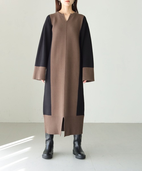 cheriella(シェリエラ)の「【cheriella】WEB限定配色キーネックワンピース(ワンピース・レディース・ブラウン/ブラック・M)」の7枚目の写真